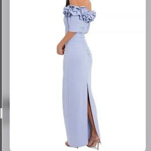 XSCAPE Ruffle Off the Shoulder Crepe Column Gown Size 14